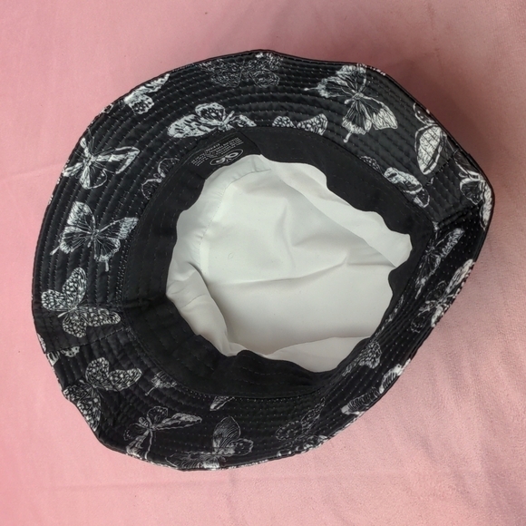 Petals and Peacocks Black and White Butterfly Bucket Hat One Size - Picture 3 of 4